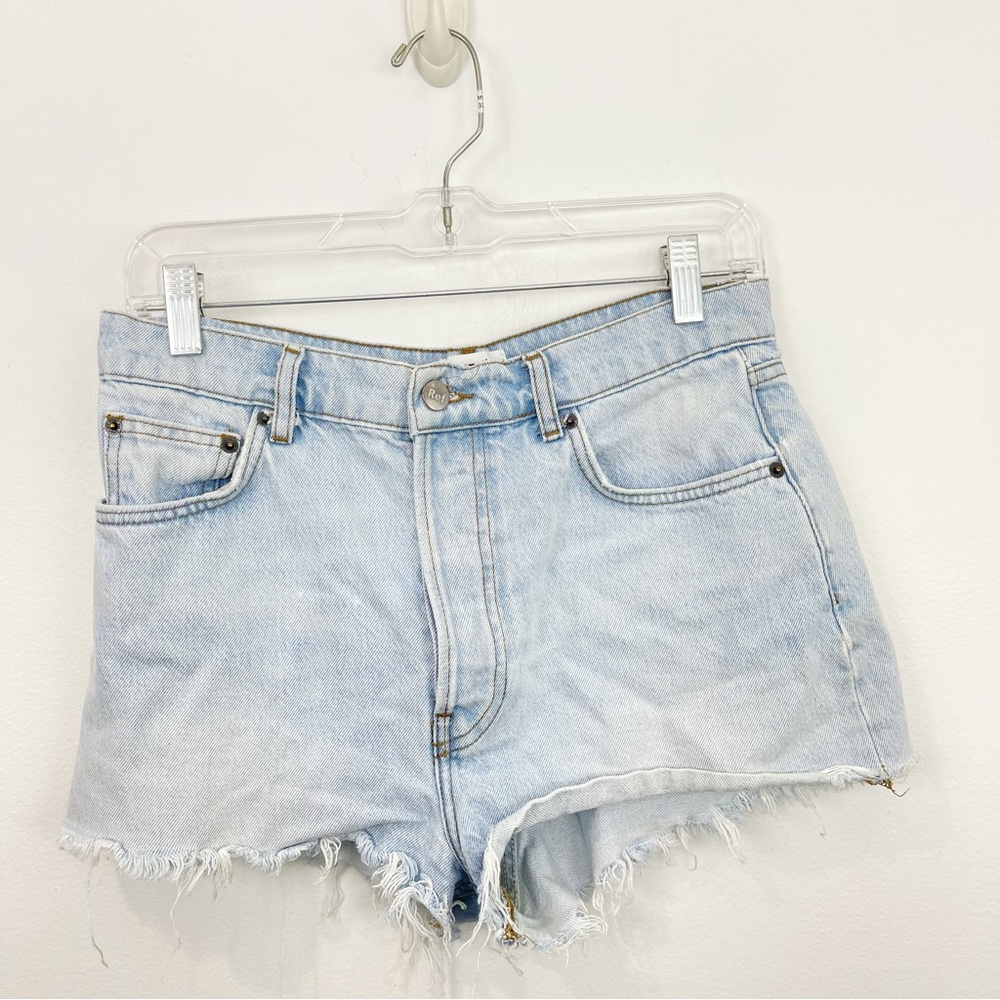 Reformation High Rise Light Blue Denim Distressed Shorts Size 28
